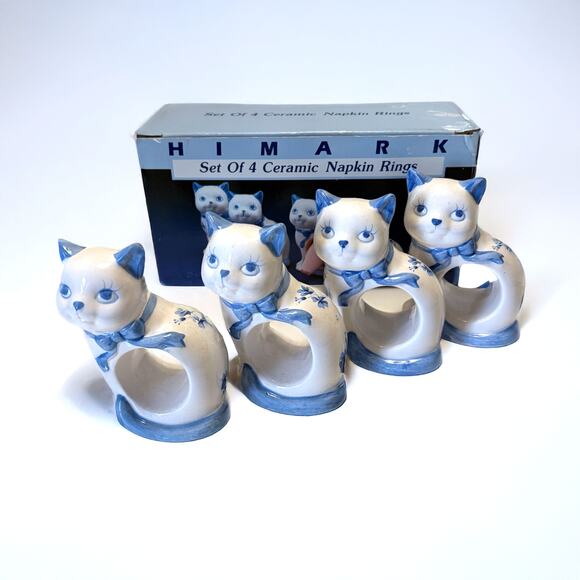 HIMARK NEW VTG Cat Ceramic Napkin Rings Set for 4 - Picture 1 of 12